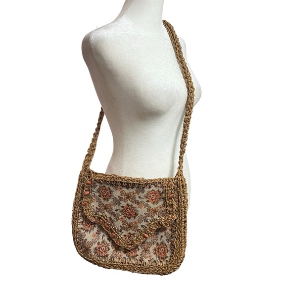 VTG 70s Boho Floral Tapestry Woven Canvas Purse Hong Kong JCPenney Cottagecore - Picture 5 of 9